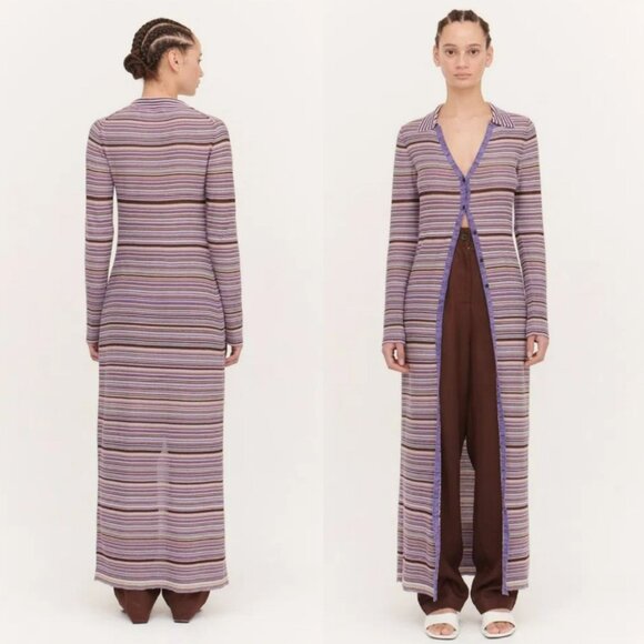 NEW Ninety-Percent Long Line Cardigan Purple Stripe Duster Cotton Sustainable - Picture 2 of 14